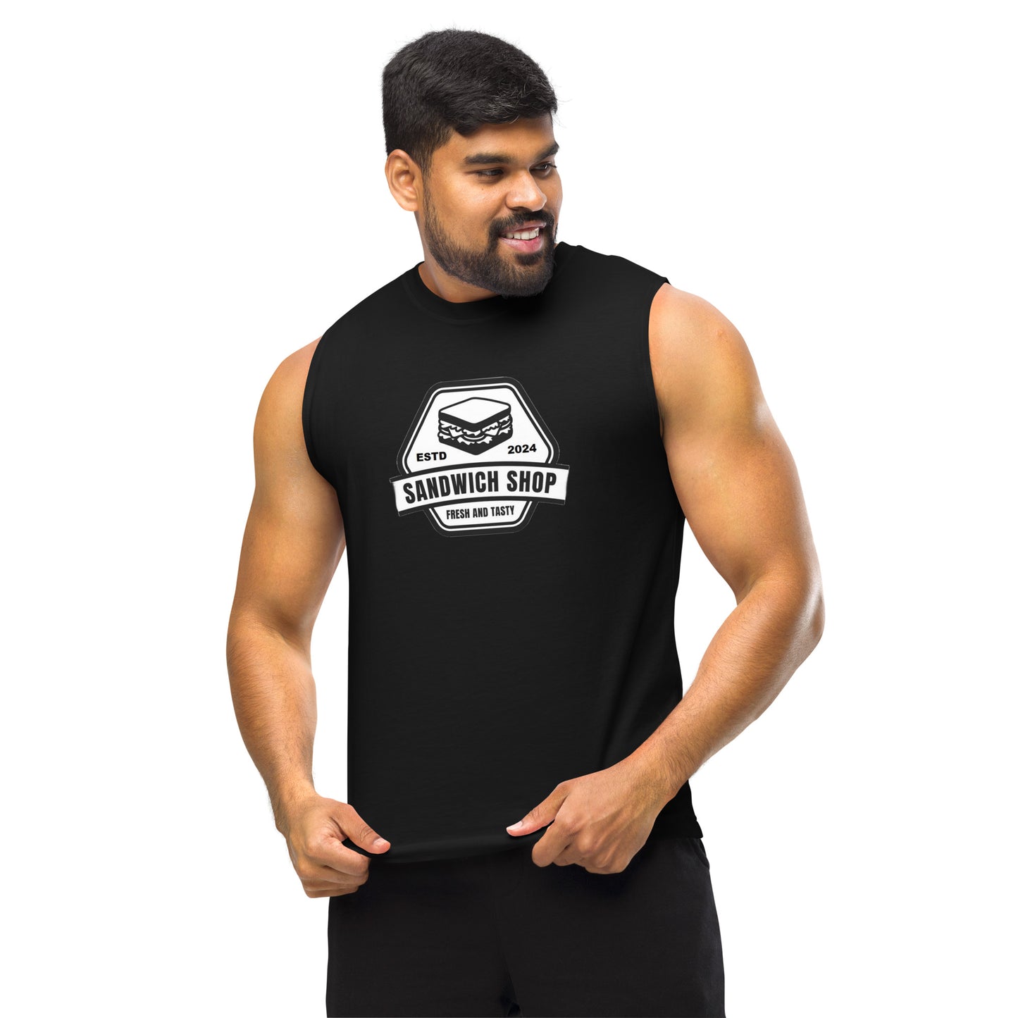 Sandwich Muscle Shirt-Black